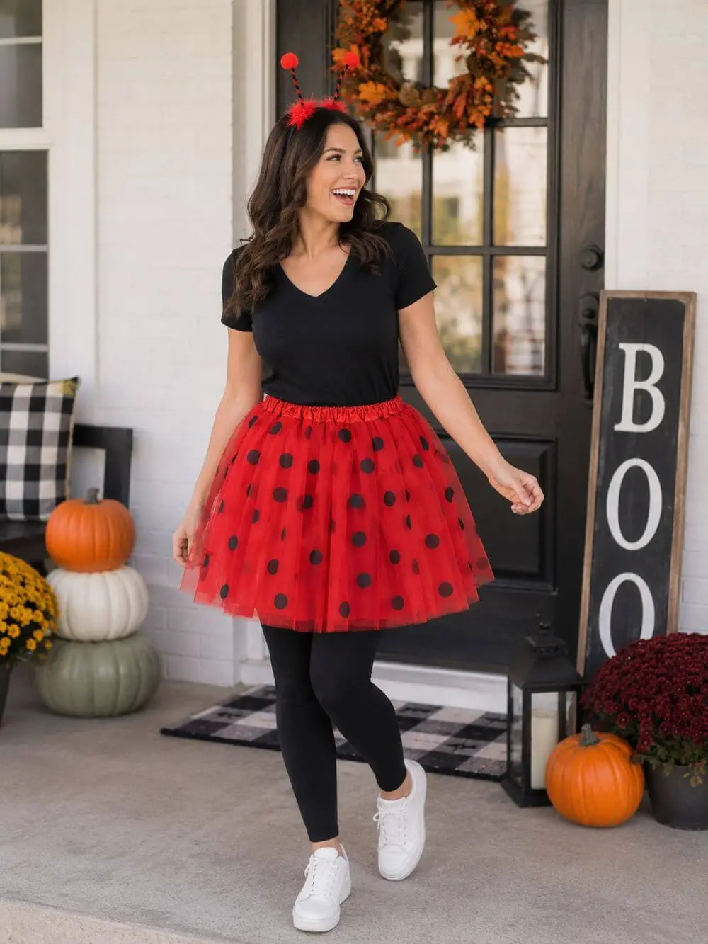 Women's Cute Tutu Ladybug Costume Set - Adults & Plus Size, Polka Dot Tutu Skirt, Antennae Headband, Halloween-Cosplay Clothes & Accessories