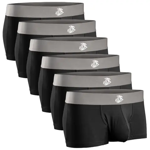 Men's Spandex-Blend Modal 3-in-1 No Fly Boxer Briefs, 6-Pack (Black) - Soft Breathable Fitted Underwear, Flexible Fabric, Elastic Menswear with Personalized Fit