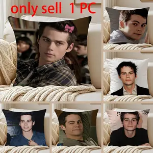 D-Dylan O Brien Pillow Case Anti-dustmite Pillowcase Sofa Cushion Cover with Invisible Zipper Silky Short Plush Polyester Microfiber Fabric White Available in Standard Sizes for Home Bed Use
