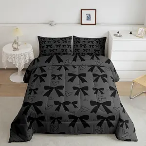 Kids Black Bowknot Comforter ,Dreamy Princess Comforter Set Boys Girls Love Heart Bedding Set Colorful Bow Teens Duvet Set Bedroom Decor
