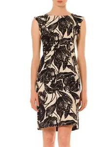 1960S Black & White Floral Cotton Ottoman Mod Shift Dress