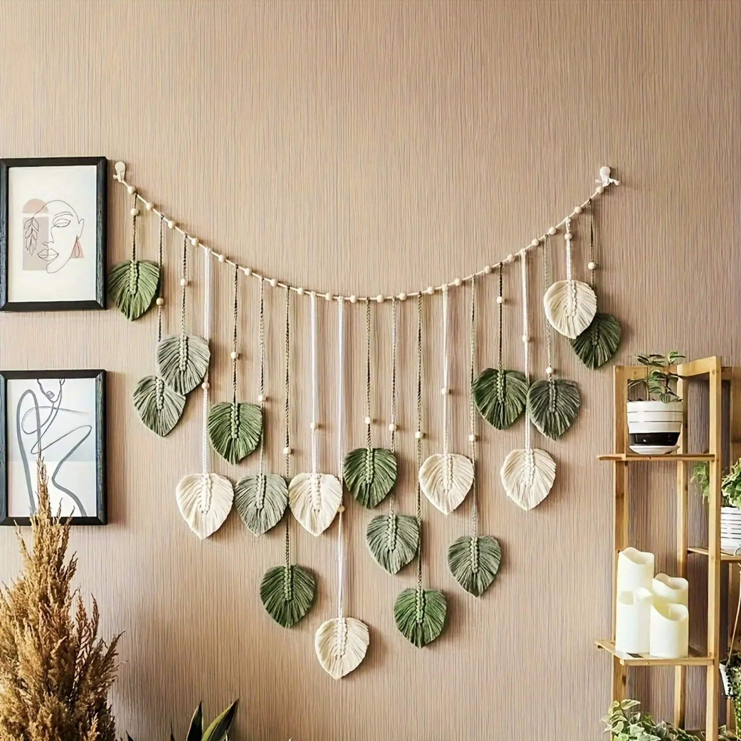 Boho Soft Retro Cotton Macramé Leaf Wall Hanging Tapestry - Nature Decor, Patterned Leaf Motif, Synthetic Eco-Friendly Home Supply, Easy Install, Low-Maintain, Bedroom Ornament, Mom Birthday Gift