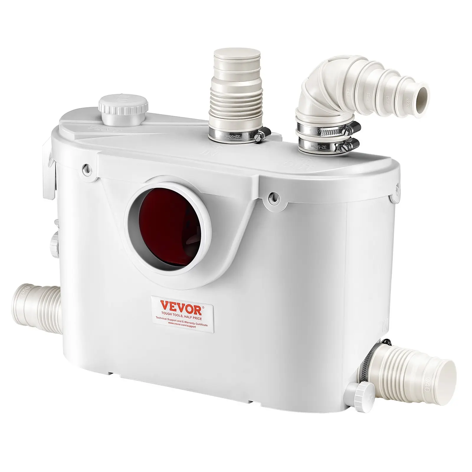 【Father's Day Gift】 VEVOR 0.7 HP 500W Copper Motor Upflush Waste Water Disposal Macerator Pump, 29 GPM Flow, 26 ft/8 m Head, 4-Water-Inlet Sewerage Pump, 13.23 lbs Stainless Steel with Activated Carbon, for Toilet, Basement, Shower