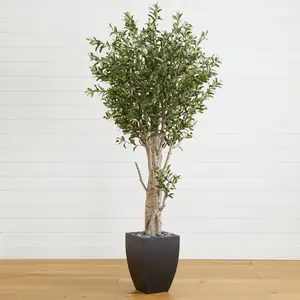 6.5’ Olive Artificial Tree in Black Planter