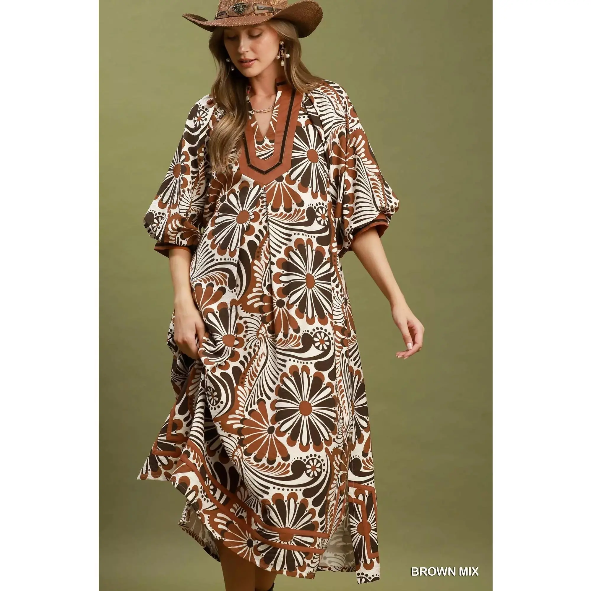 Umgee Abstract Print Midi Dress