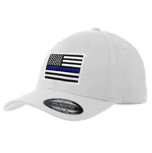 FlexFit Thin Blue Line American Flag Hat, White