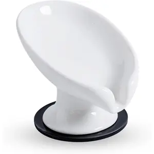 Soap Dish, Soap Holder Self Draining Leaf Shape Soap Dishes,White Ceramic Draining Soap Tray for Shower, Bathroom Sink, Kitchen (Small Size-White, 1)