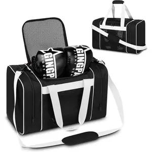 Boxing Gym Duffle Bag, Breathable Mesh Gym Bag for Boxing Gear | Wet Pocket, Privacy Pocket & Removable Shoulder Strap, Multipurpose Muay Thai, MMA, BJJ, Jiu Jitsu, Wrestling Workout Bag
