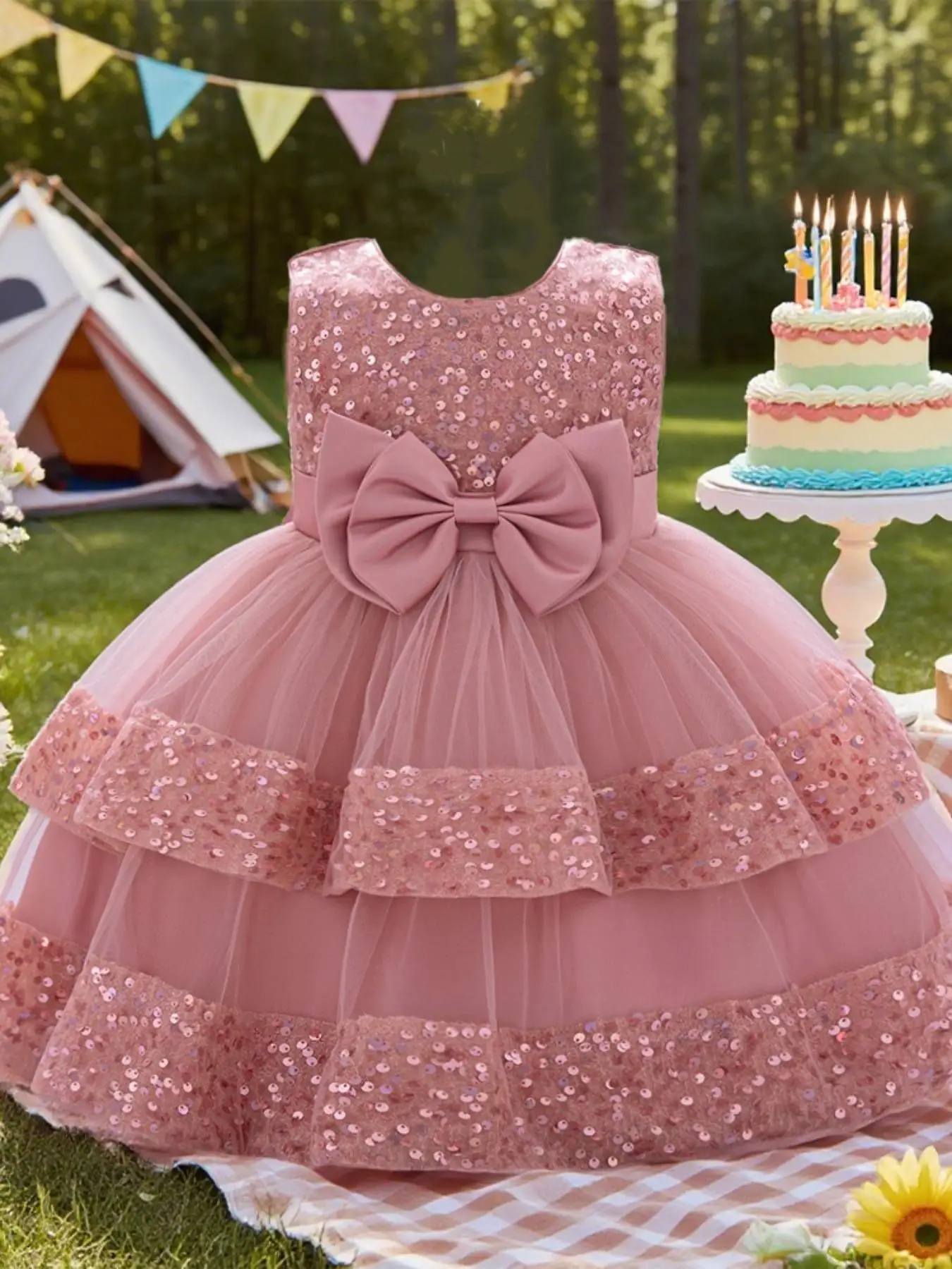 Baby Girls Dresses Summer Party Bow Tie Dress Ballet Skirt Princess Gown All Seasons Dress, Baby Clothing