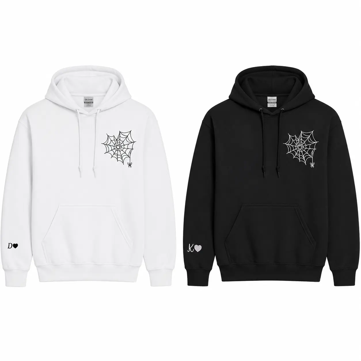 Embroidered Spider Web Heart Hoodies – Minimal Valentine Hoodie for Couple Gift or Anniversary, Valentine Day