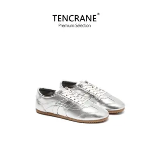 TENCRANE Women's Fashion Shoes Metallic Silver Sneakers Closed Trainers Athletic Casual Running Footwear Girl Training Runner