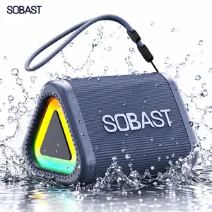 SOBAST Outdoor Bluetooth Speaker IPX5 Waterproof 360° Surround Sound RGB Lights Long Battery Life Powerful Bass Perfect for Home & Outdoor Use Supports Calling Audio Hands-Free Calling with Noise Cancelling Mic, Gift Portable Lanyard Smartphone beach