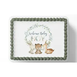 WOODLAND BABY SHOWER CAKE TOPPER Edible Image Woodland Sheet Cake  Cake Topper Woodland Edible Image Sheet Cake