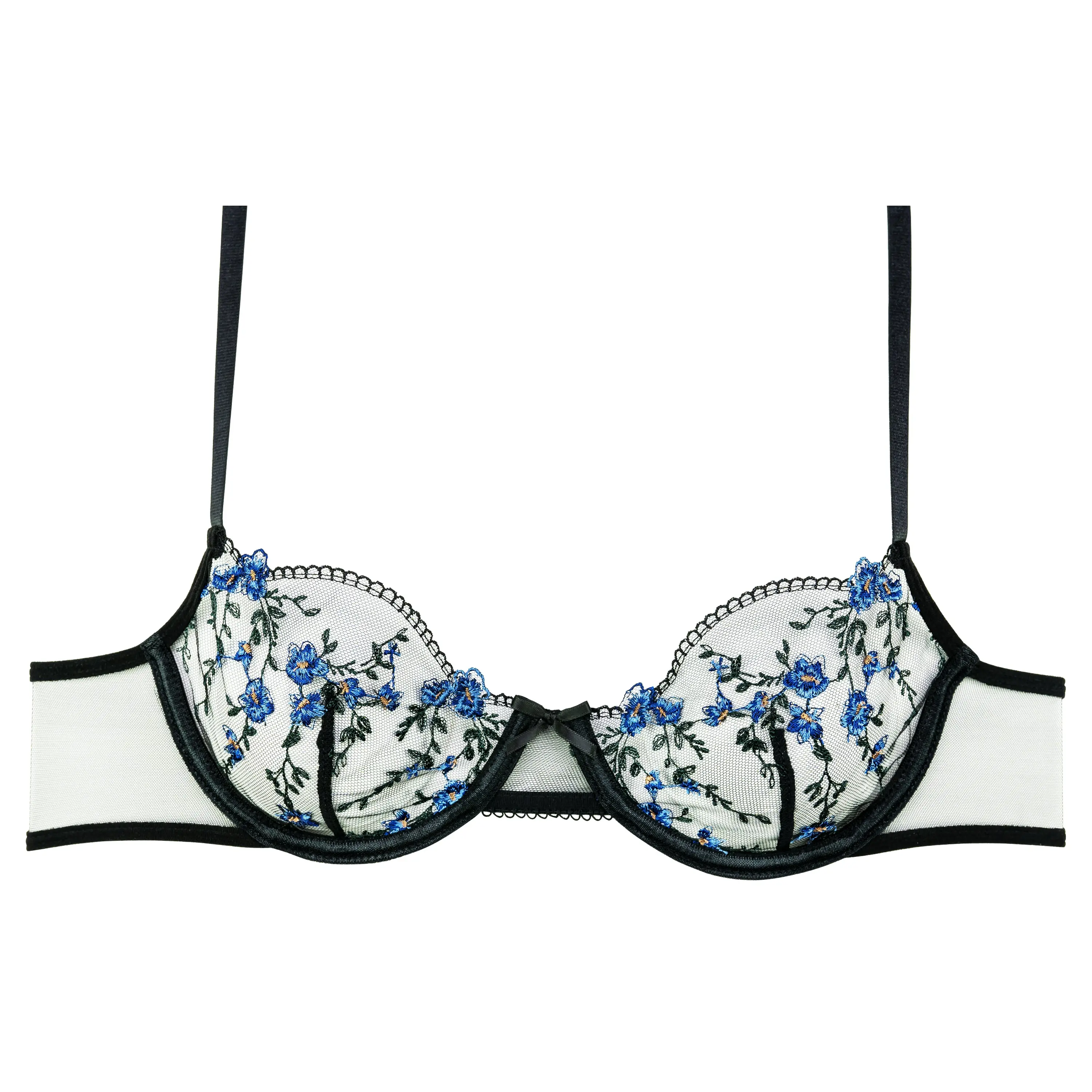 Nighty Night Rosie Bra - Floral Embroidered Vintage-Inspired Style with Bow Appliqué and Sheer Mesh soft comfortable
