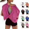 Mundoven Women's Open Back Tops Y2K Short / Long Sleeve Workout Shirts Casual Yoga Athletic Gym Slouchy Crop Running Tees,sohochic