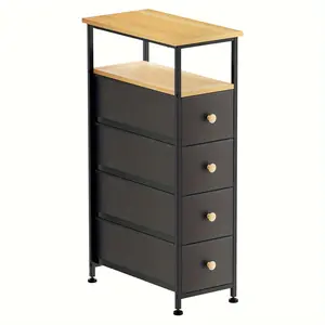 New 4-Drawer Slim Dresser Storage Tower - Modern Vertical Chest with Shelf and Golden Handle - Compact Space-Saving Design for Bedroom Bathroom or Laundry Room White Black Gray Brown