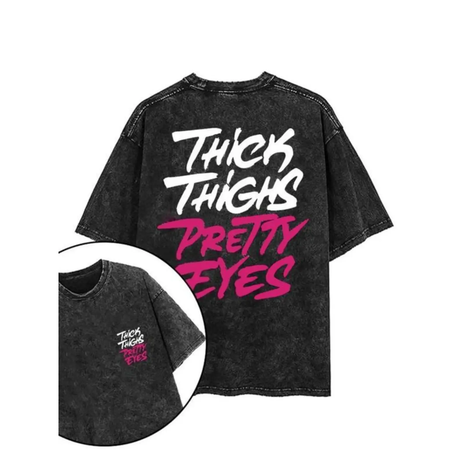Funny Printed Washed Black T-Shirt