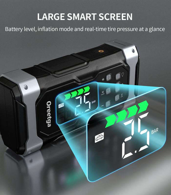 9000A Car Battery Jump Starter with Air Inflator/Deflator Compressor, 7 in 1 Portable Jumper Box Power Pack (ALL Gas/12.0L Diesel) Combo Cordless Air Pump for Tire Inflator & Large LCD Screen Portable Car