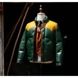 Men's Green Designer Puffer Leather Jacket - Brando