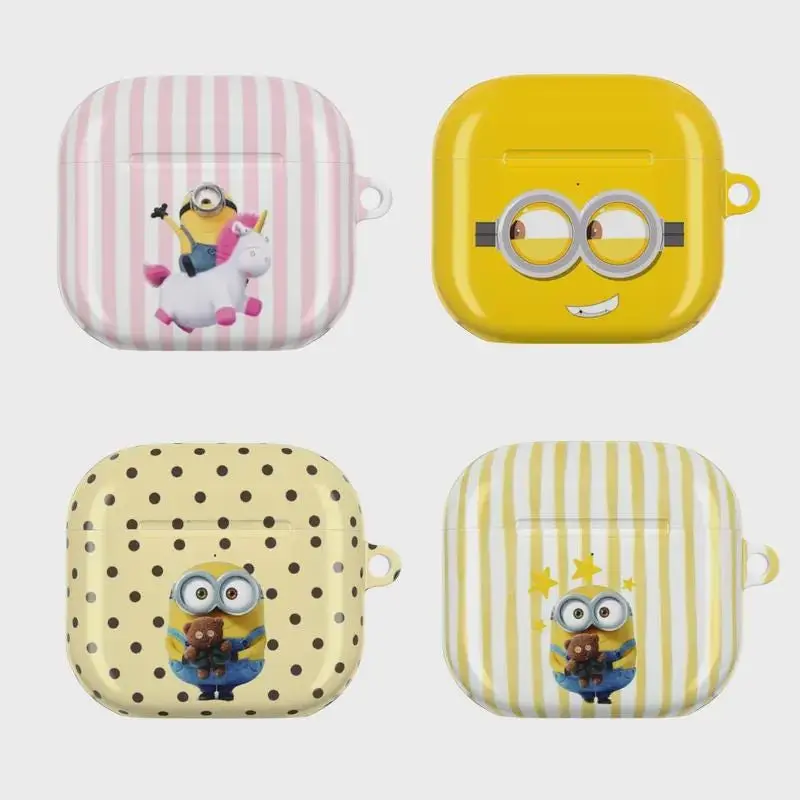 Mini0n Pattern Airpod Case, Yellow Monster Protective Cover Funny Cartoon Pink Stripe for AirPods