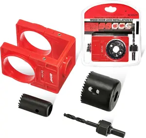 /8" - /4" Door Lock Installation Set with Guide Template, Door Lock Hole  Kit ldeal for Wooden Doors, Red