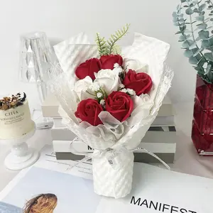 Artificial Rose Bouquet, 1 Set  Faux Rose Bouquet with Gift,  Decorative Flowers Gift Set for Home Party Wedding Anniversary Festival