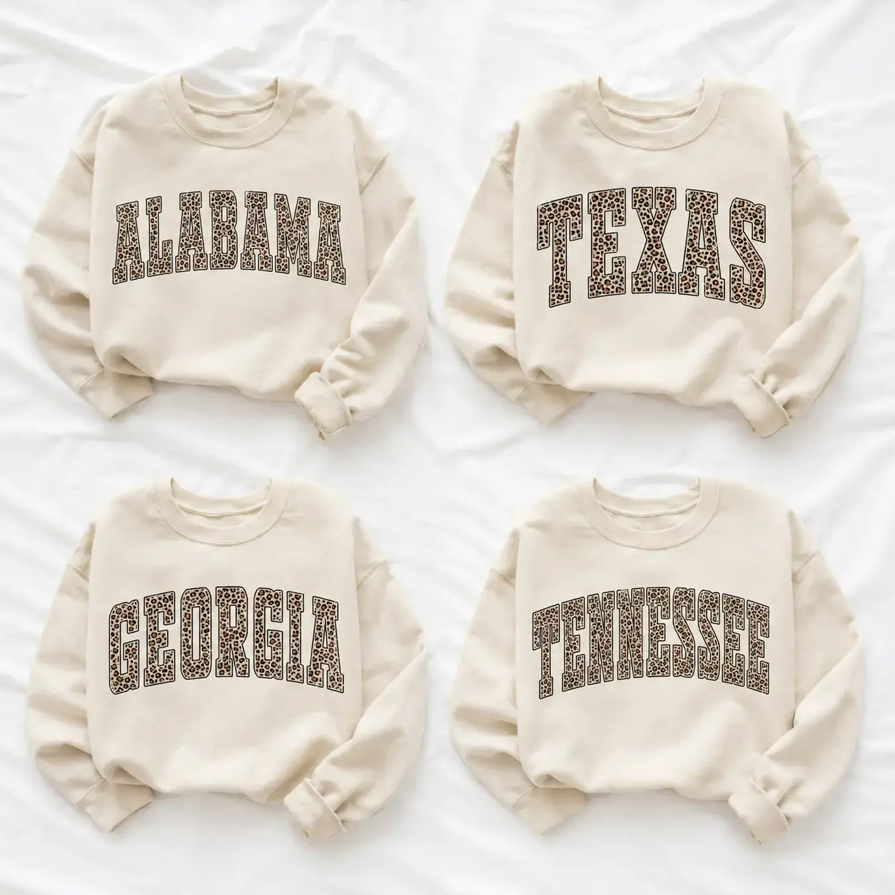 Leopard 50 States Sweatshirt, Any State Name Pullover, College Leopard Print Crewneck, State Pride Gift for Her, Trendy Varsity Style Top