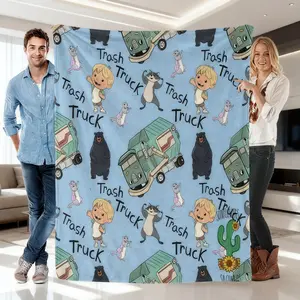 Trash Truck Netflix Cartoon Flannel Blanket, Soft Plush Throw Blanket with Hank & Friends Print, Lightweight Cozy Blanket for Kids, Perfect for Sofa, Bed, Travel & Daily Use
