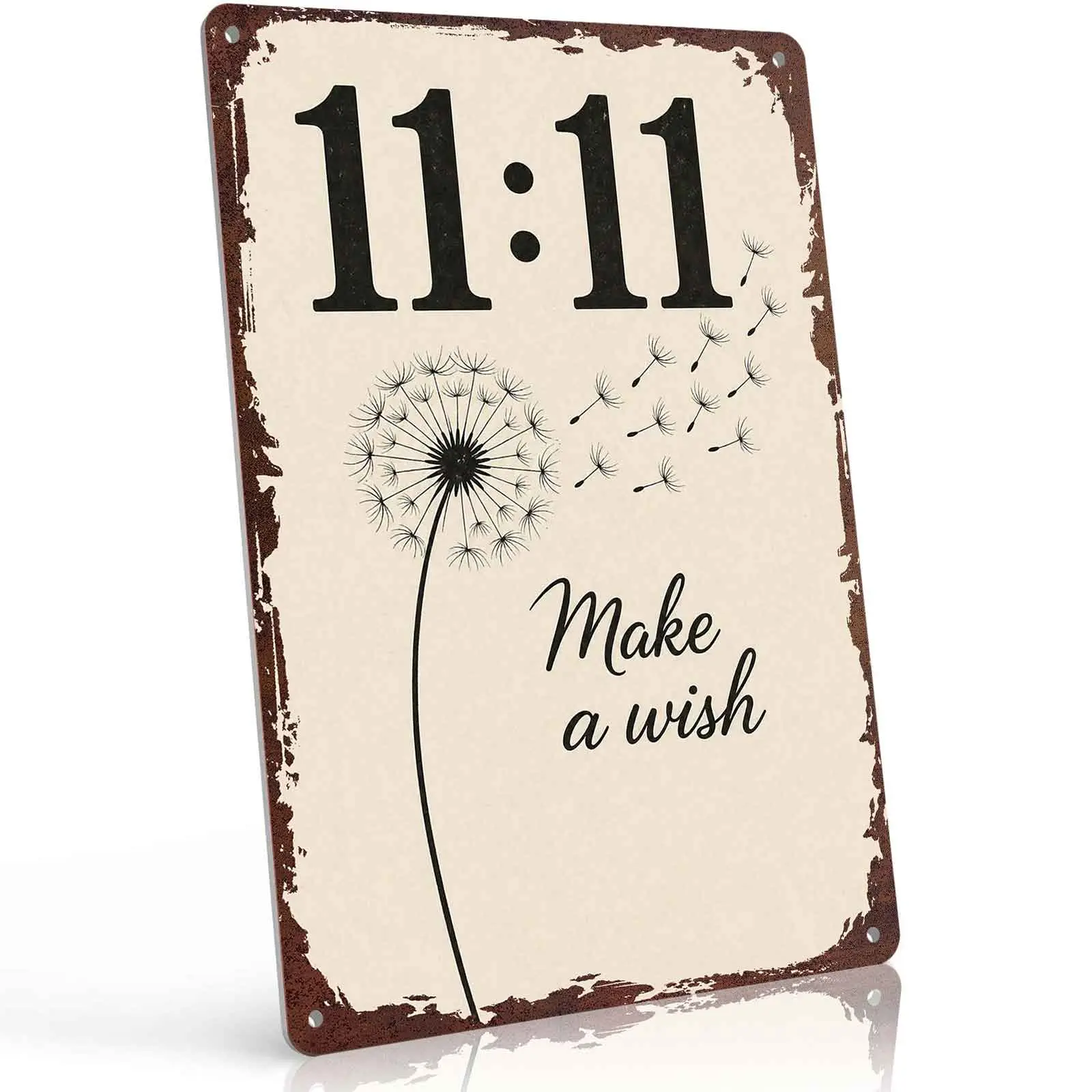 11:11 Make A Wish Aluminium Decorative Plaque Sign, 8x12 inch Rustic Look Wall Hang, Inspirational Dandelion Themed Wall Decor for Bedroom, Living Room, Garage