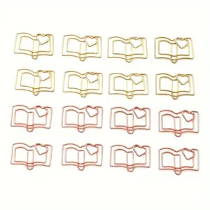 10pcs Heart-Shaped Bookmark Paper Clips in Golden & Rose Golden - Cute Metal Page Markers with Heart Cutout, Ideal for Students & Office Organization, Paperclips