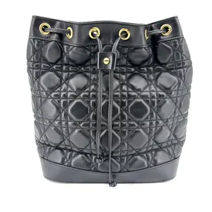 Pre-owned Dior Pre owend Christian Star Quilted Lambskin Bucket Bag Black Gold Hardware