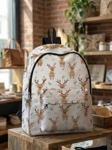 Pocket Deer Printed Backpack, Fun Design, Fashionable Look, Spacious Storage, Ideal for School, Travel, Business Trips