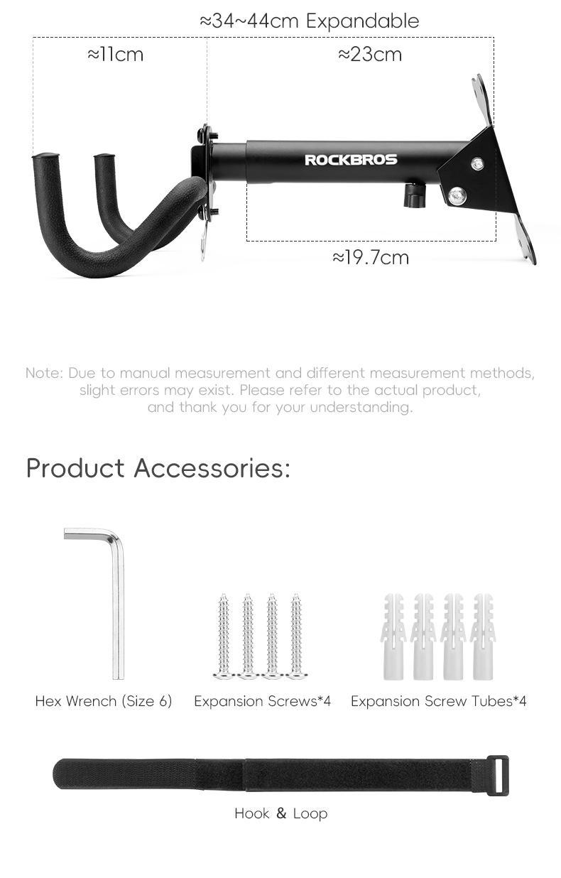 ROCKBROS Bicycle Wall Mount Sturdy Bicycle Holder Adjustable Up to 15kg