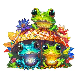 Frog Brothers  Wooden Jigsaw Puzzle for Adults and Kids Unique Shape Animal Wood Puzzles Challenging Puzzle, Family Game Creative Gifts，Laser-Cut Durable HDF Wood Puzzle