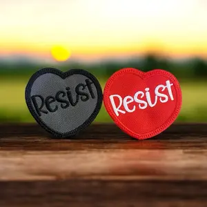 Resist Heart Patch – Iron-On, Sew-On, or Hook Backing – Red or Grey Embroidered Patch – 3 Inches