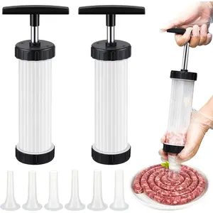 2 Set Sausage Stuffer Maker, Plastic Meat Filler Funnel, Meat Stuffers Filler Sausage Press Filling Tools, Hot Dog Stuffer with 3 Size Filling Tubes for Holiday Christmas House Use Camping Outdoor BBQ