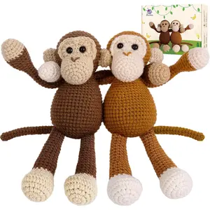 Crochetta Crochet Kit for Beginners, Crochet Kits with Step-by-Step Video Tutorials, Learn to Crochet Animal Kit for Adults Kids, DIY Craft Knitting Supplies, Monkey Amigurumi Gift(40%+ Yarn)