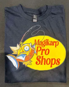 Magikarp Pro Shops T-Shirt – Funny Anime Fishing Tee, Magikarp to Gyarados Parody Shirt, Japanese Anime Inspired Graphic Tee for Fans