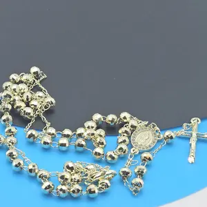 Catholic Rosary with Four Milímimeters Beads, 12-16 Inches Long, Copper Gold Plated, 17.8 Grams
