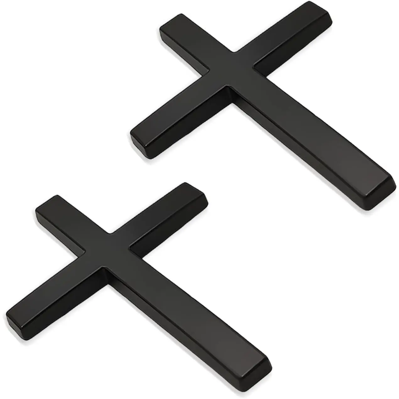 Matte Black Religious 2-Count Metal Christian Cross 3D Auto Emblem Badge, 2.5x1.8in Self-Adhesive Backing, Fade-Resistant Car Decal, Universal Vehicle Exterior Decoration for Trunk/Tailgate, Automotive Accessory
