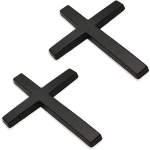 2 count Metal Christian Cross Emblem Stickers, 2.5x1.8in 3D  Christ Auto Emblem Badge Decal, Self-Adhesive Styling Cross Decal Decoration for Trunk Tailgate Side Fender (Black)