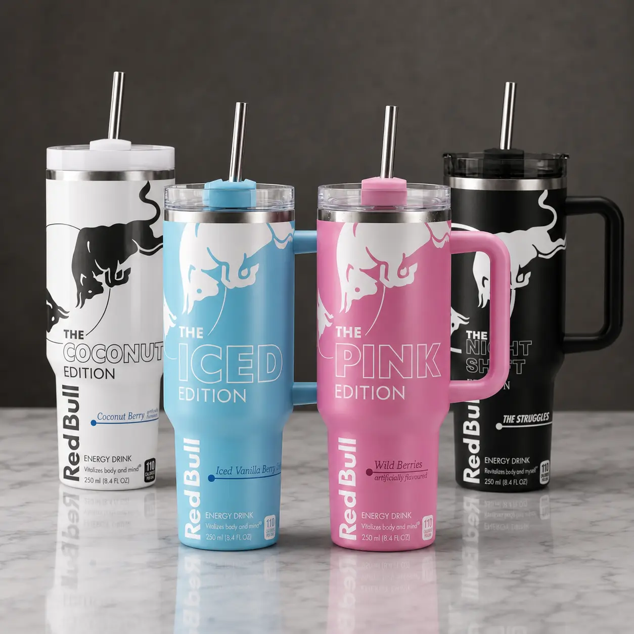 Rd Bull FULL OF COLORS EDITION Tumbler With Handle - Energy Tumbler for Extreme Sports Athlete - 20oz/40oz Energy Drink, Insulated Travel Mug With Straw Lid Portable Water Bottles Drinkware