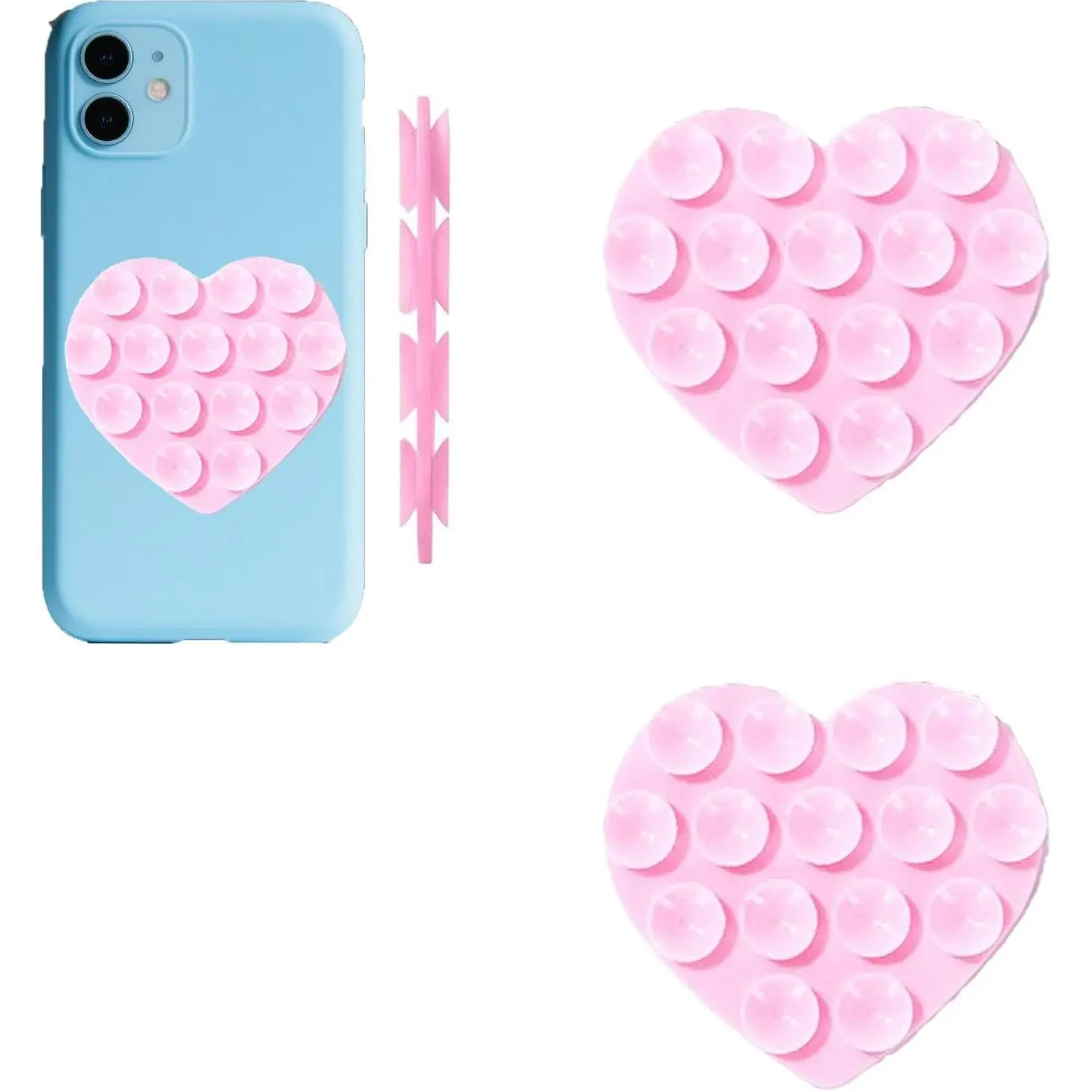 Double-Sided Heart-Shaped Silicone Rubber Smartphone Mount, Non-Slip Built-In Grip Casual Phone Holder, Kickstand-Free Mobile Hands-Free Accessory for Selfies (Pink), Cellphone, Phone Accessories, Charm Phone Holders & Mounts