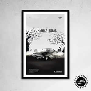 Supernatural Poster - 1967 Chevy Impala Print - Poster Decor Poster TV Show Fan Art Gift for Supernatural Fans