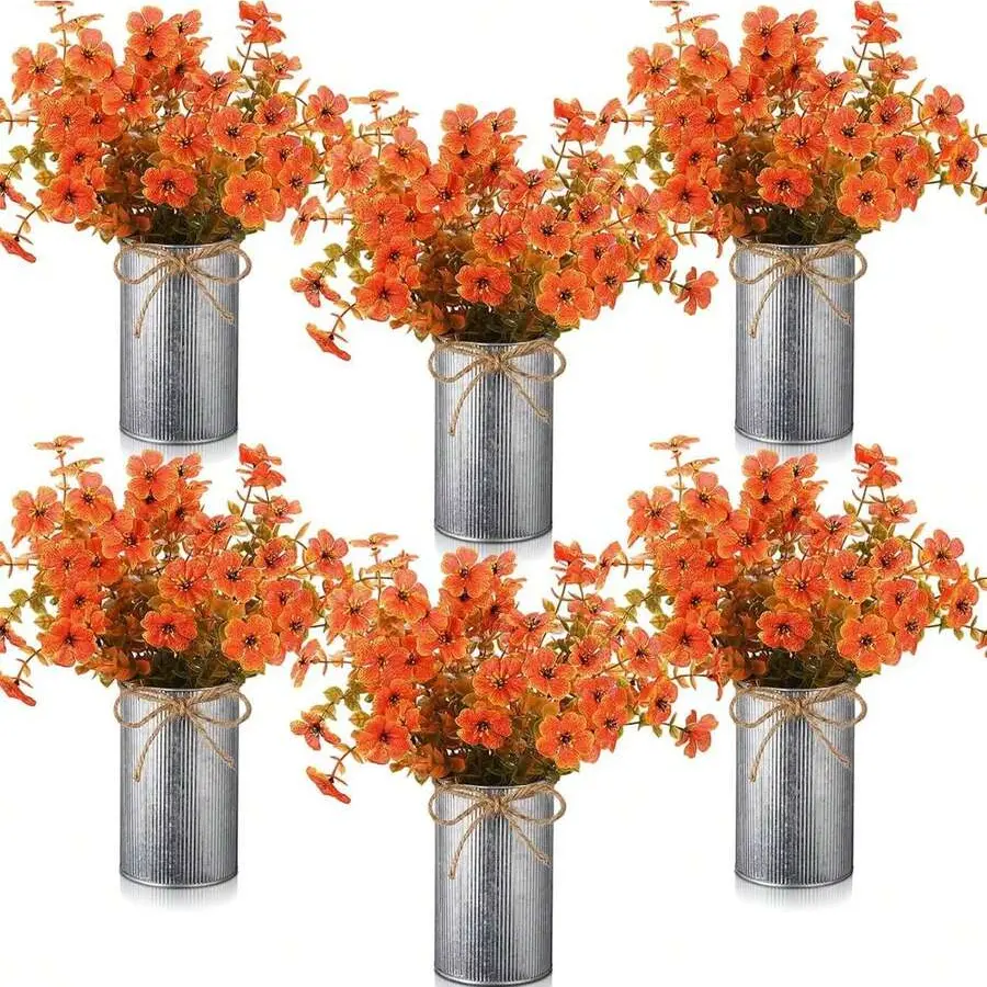 18pcs/6sets Thanksgiving Autumn Decorative Artificial Flowers, For Center Decoration Of Party Table, Paired With Metal Potted Plants, Suitable For Rural Farmhouse Families, Indoor Restaurants, Outdoor Camping, Party Decoration Items