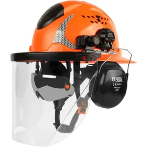 Multi-Functional Forestry Safety Headgear with Face Shield, Ear Muffs & Anti-Fog Visor - Adjustable Full Brim for Arborist, Logging & Outdoor Work