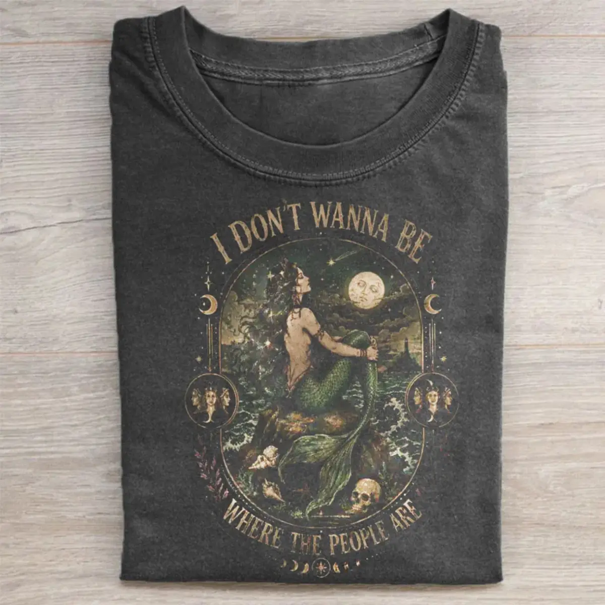 Comfort Colors Siren I Don't Wanna Be Where the People Are Shirt, Vintage Mermaid Graphic Tee, Gothic Ocean T-Shirt, Dark Fantasy Coastal Unisex Gift