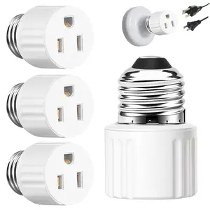 3 Packs Light Socket Outlet Adapter,3 Prong Light Socket to Plug Adapter,E26 Light Bulb to Outlet Socket Converter,2/3 Prong Screw in Outlet Socket for Camera Garage Porch, White