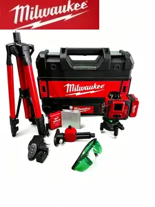 Milwaukee Laser Level Combo Set Multifunctional Measuring Kit For Tile Paving Wall Alignment And Construction Layout Precise Line Projection Self Leveling Function Shockproof Shell And Integrated Portable Storage Design