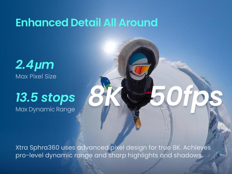 Xtra Sphra360 360 Camera, 8K Panoramic Video, 1-Inch Sensor Equivalent, 100MP High Resolution, Waterproof Action Camera, 105GB Built-in Storage, Bullet Time, Broad Compatibility, Vlog